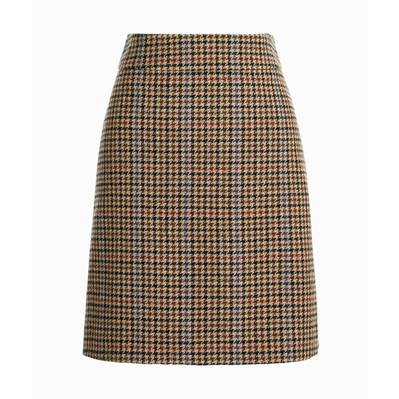 Like New J.Crew Wool Blend Houndstooth Mini Skirt Camel 4, S - Picture 2 of 7